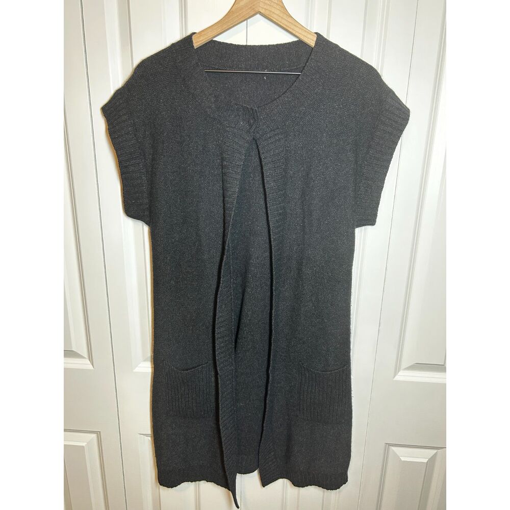 Park Vogel Cashmere Wool Knit Sweater Vest Longline Open Front Cardigan Black
